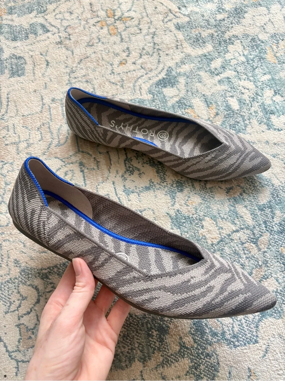 NEW ROTHY'S The Point Flats in Grey Zebra Animal Print Career Women’s Size 8